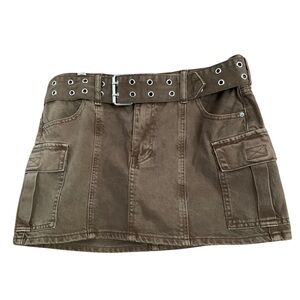 Pac Sun Y2K Belted Sunwashed Brown Micro Mini Cargo Grunge Skirt Sz 27